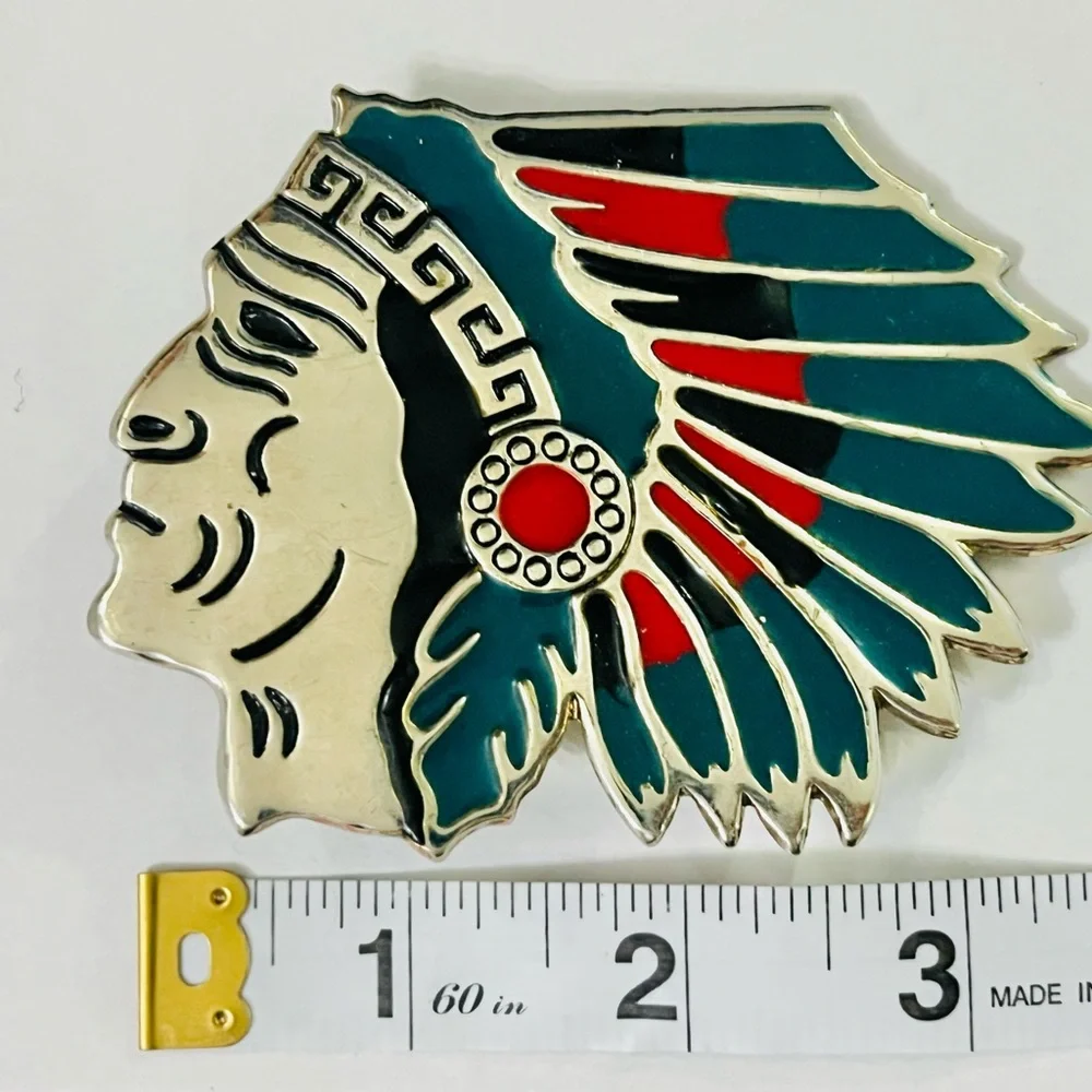 Native American Chief in headress belt buckle